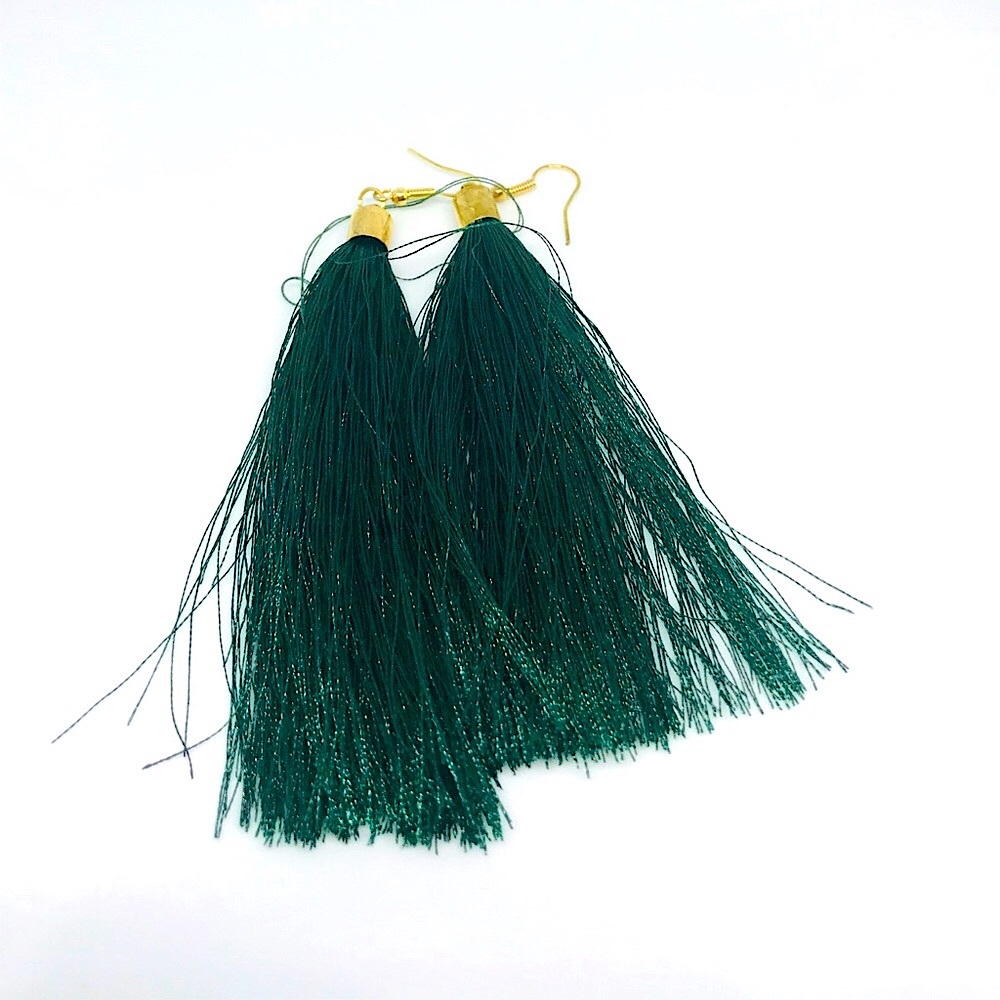 Deep Green Tassel Earrings Bold Hand crafted Handmade Earrings